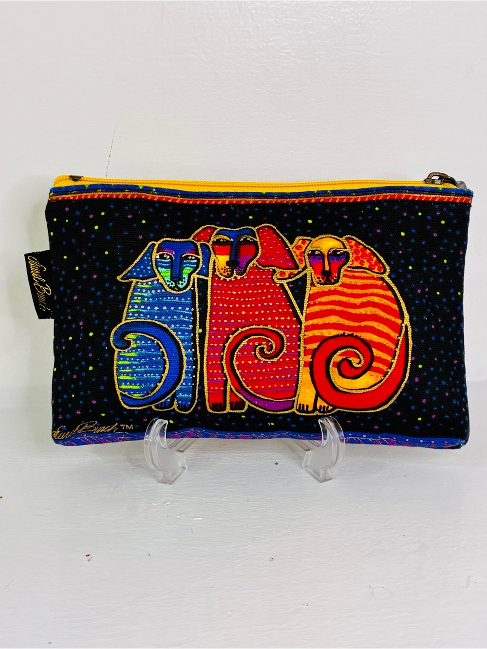 Laurel Burch "Three Dogs” Canvas Cosmetic Bag